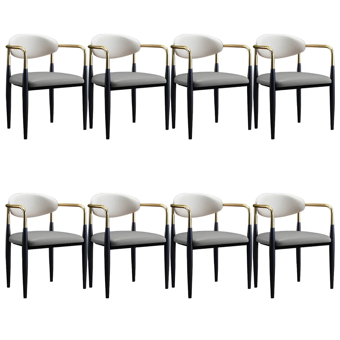 Curved Metal Legs Faux Leather Armrest Dining Chair