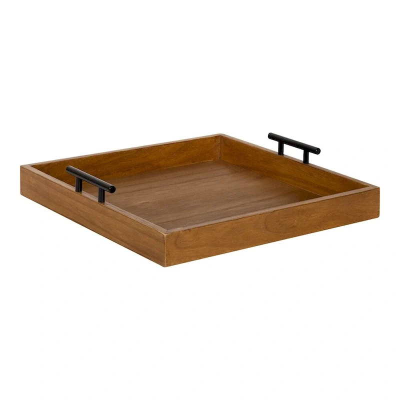 Kate and Laurel Lipton Square Decorative Wood Tray with Metal Handles - 16x16