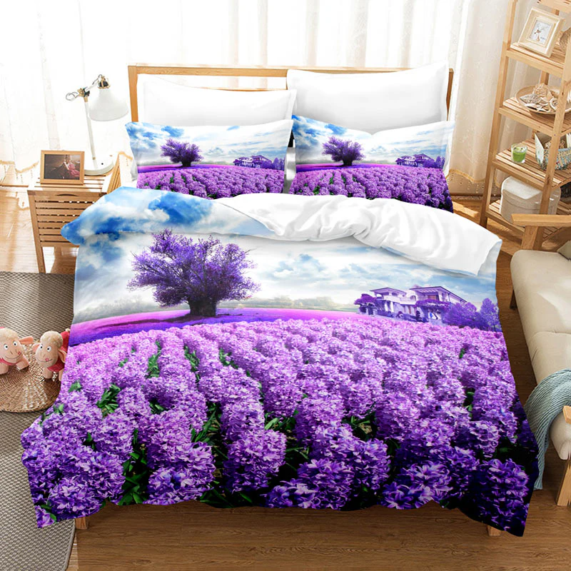 HULIANFU Purple Bedding Set Linens Duvet Cover Bed Quilt Pillow Case 3D Comforter Lavender Butterfly Double Full King Queen Twin Single - Deanwangkt