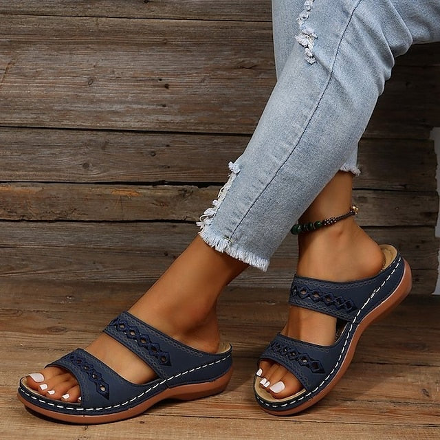 Women's Sandals Slippers Wedge Sandals Comfort Shoes Comfort Sandals Casual Daily Beach Summer Spring Cut Out Embroidery Wedge Heel Round Toe Casual Minimalism Synthetics Loafer Solid Colored Wine - Deanwangkt