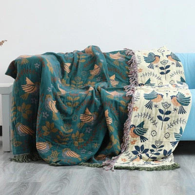 HULIANFU Junwell 100% Cotton Muslin Plaid Sofa Cover Summer Blanket Gauze Bed Chic Tassel Multifunction Travel Breathable Throw Blanket - Deanwangkt