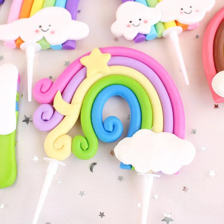 HULIANFU Rainbow Cake Topper Star Cloud Cupcake Decor Sofa Clay Cake Decor Baby Shower One 1st Happy Birthday Party Decor Kids Girl Boy - Deanwangkt
