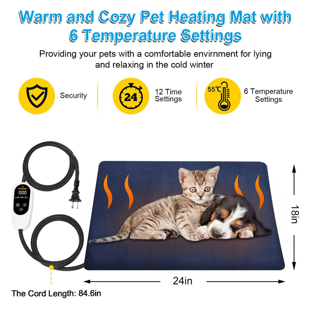 HULIANFU Pet Electric Heating Pad Blanket Pet Dog Cat Winter Warmer Pad Waterproof Adjustable Temperature Dog Mats with Light indication - Deanwangkt
