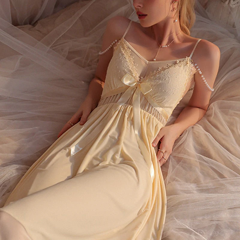 hulianfu Mesh Cloth Suspender Nightdress Long Sweet Pajamas Princess Sleepwear Sexy Ladies Chest Cushion Halter Women Home Service - Deanwangkt