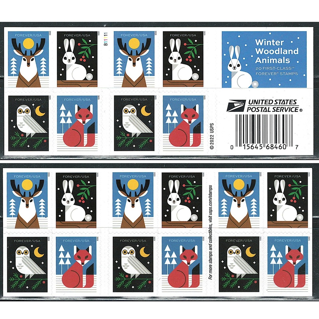 Winter Woodland Animals 2023, (Book of 20) - TWENTYSTAMPS