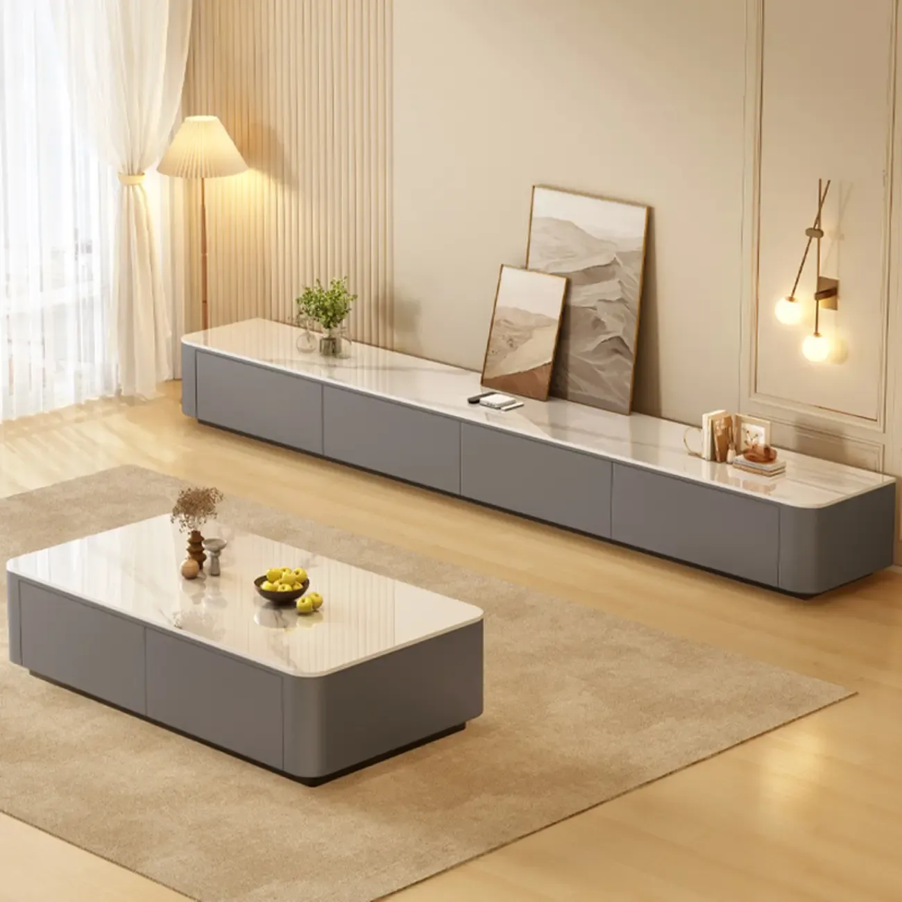 Modern Wooden TV Stand with Drawers and Cable Management