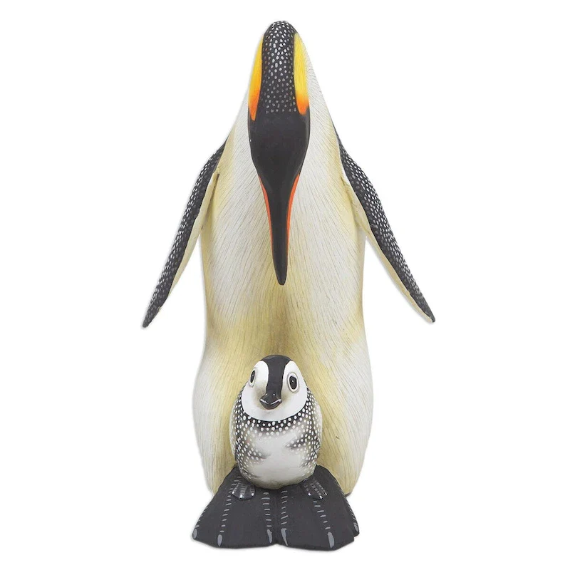 Novica Handmade Penguin Mother And Chick Wood Sculpture