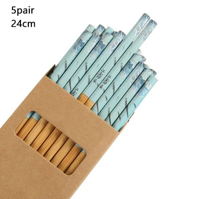 HULIANFU Reusable 5 Pair Set Handmade Bamboo Japanese Natural Wood Chopsticks Sushi Food Cat Flower Multi color Wooden Chop sticks - Deanwangkt