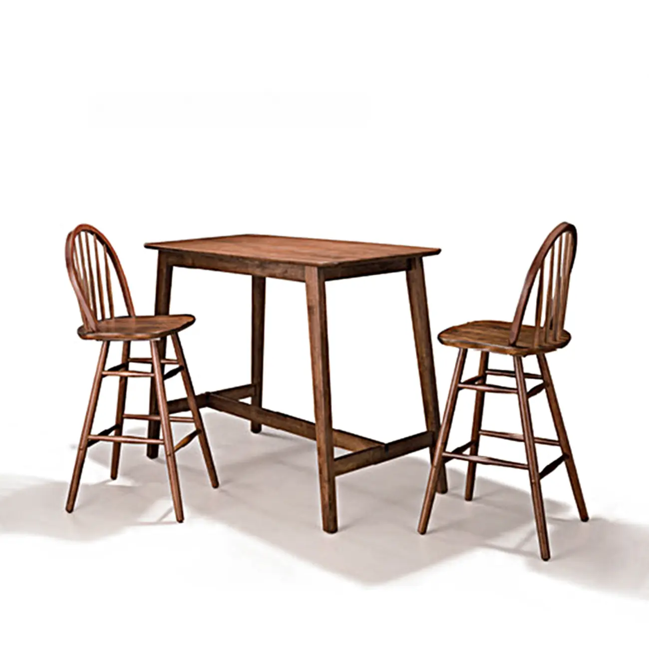 Scandinavian Brown Wooden Rubberwood Footrest Bar Tables