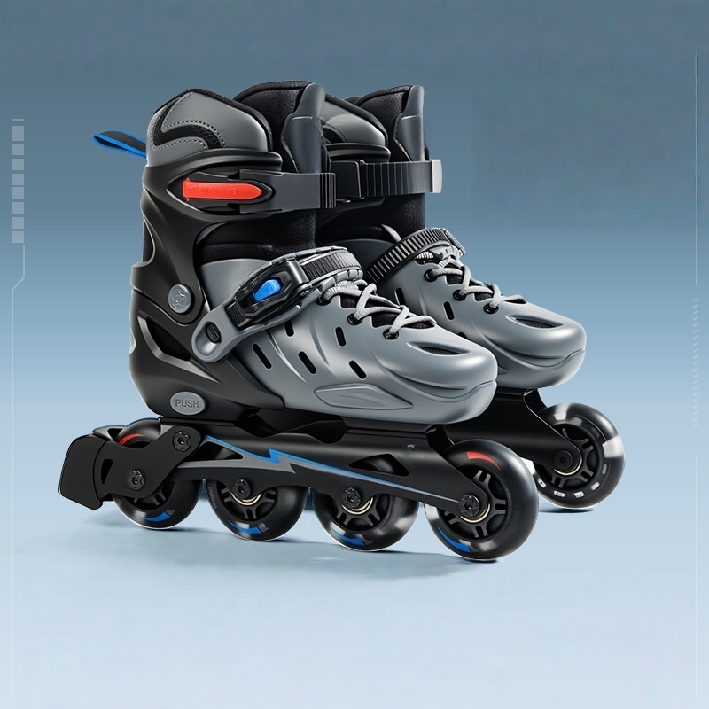 Adjustable Kids Inline Skates, Black with Flash Wheels