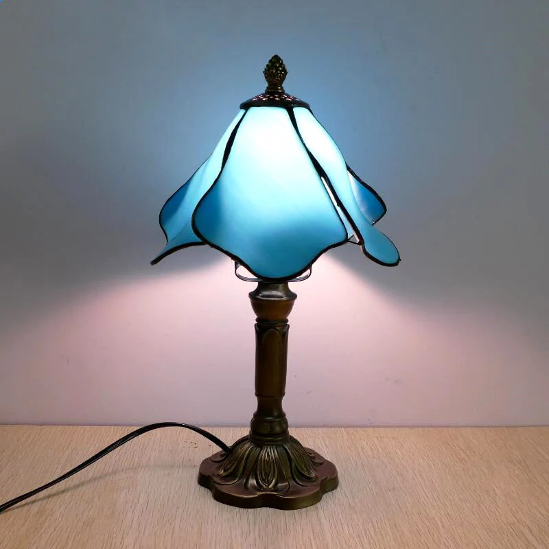 HULIANFU 2026  Mediterranean Style Restaurant Bar Cafe LED Vintage Desk Lamp Bedside Colorful Glass Table Lamps Nightstand Light Bedroom Lamp - Deanwangkt