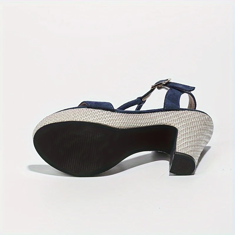 Stylish Linen Slingback Sandals - Open-Toe, Block Heeled, Ankle Buckle Strap, Platform High Heels, Fashionable, Comfortable, Summer Essential, Perfect for Outdoor Activities - Deanwangkt