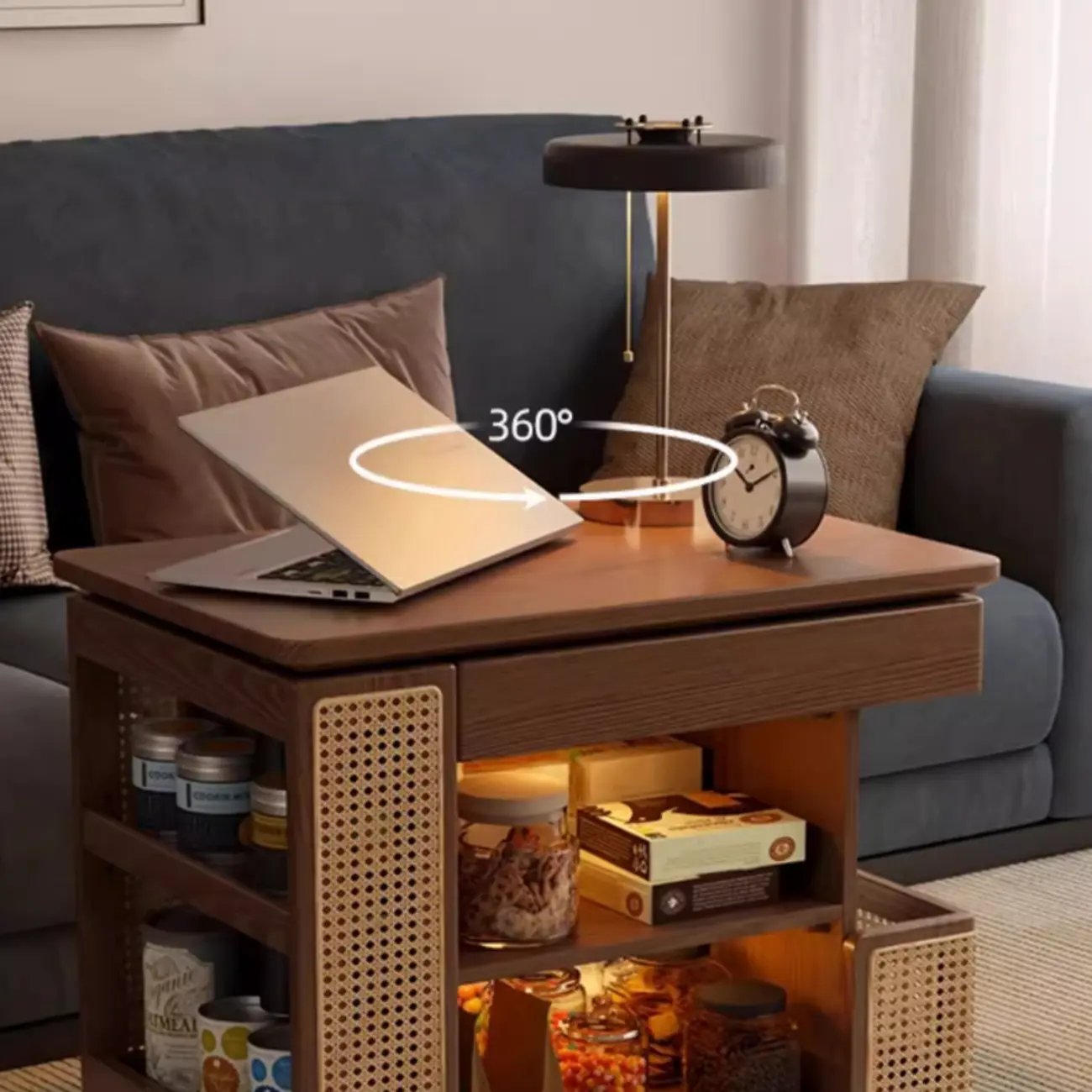 Nut-brown Adjustable Lift Top Wood Trolly Side Table