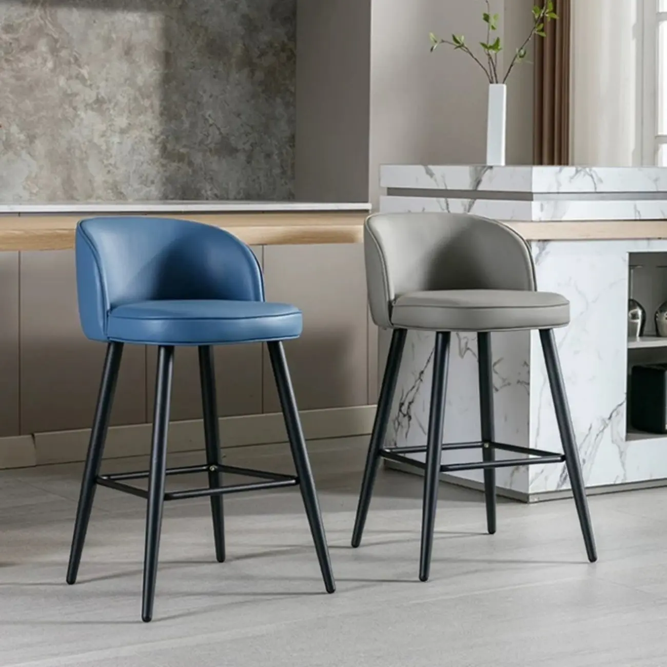 Counter Height Leather Bucket Glam Bar Stools