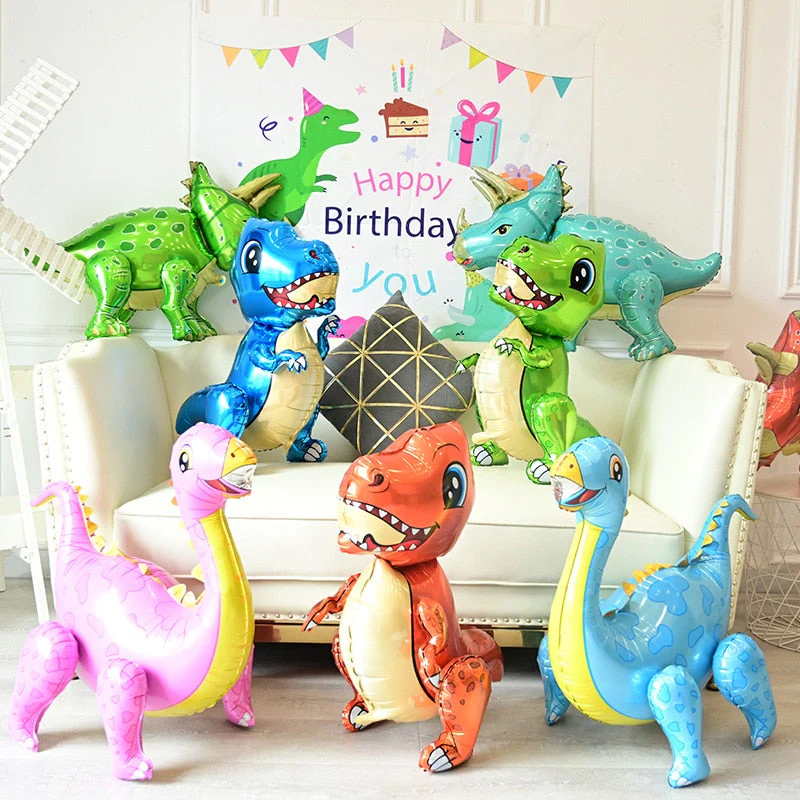 HULIANFU Large 4D Walking Dinosaur Foil Balloons Jungle Animal Boys Birthday Party Decors Jurassic  Standind Dragon Kids Toys Air Globos - Deanwangkt