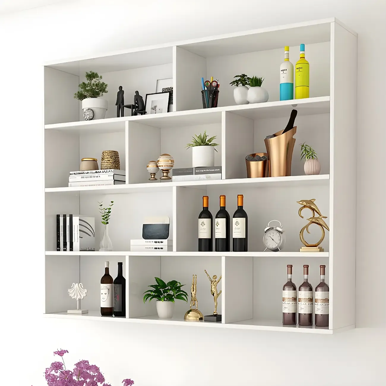 White Wall-Mounted Cube Wood Display Bookcase