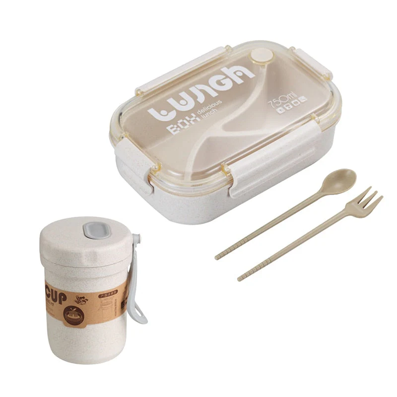 HULIANFU TUUTH Microwave Lunch Box Wheat Straw Bento Box 750ML BPA Free Food Storage Container with Soup Cup - Deanwangkt