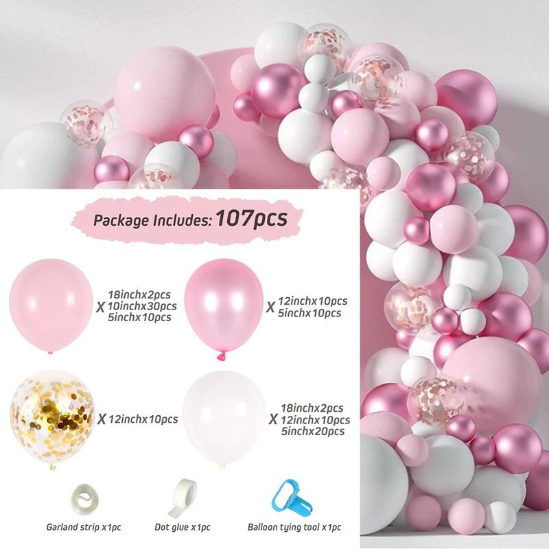 HULIANFU Macaron Pink Balloon Garland Arch Kit Wedding Birthday Party Decoration Kids Globos Rose Gold Confetti Latex Ballon Baby Shower - Deanwangkt
