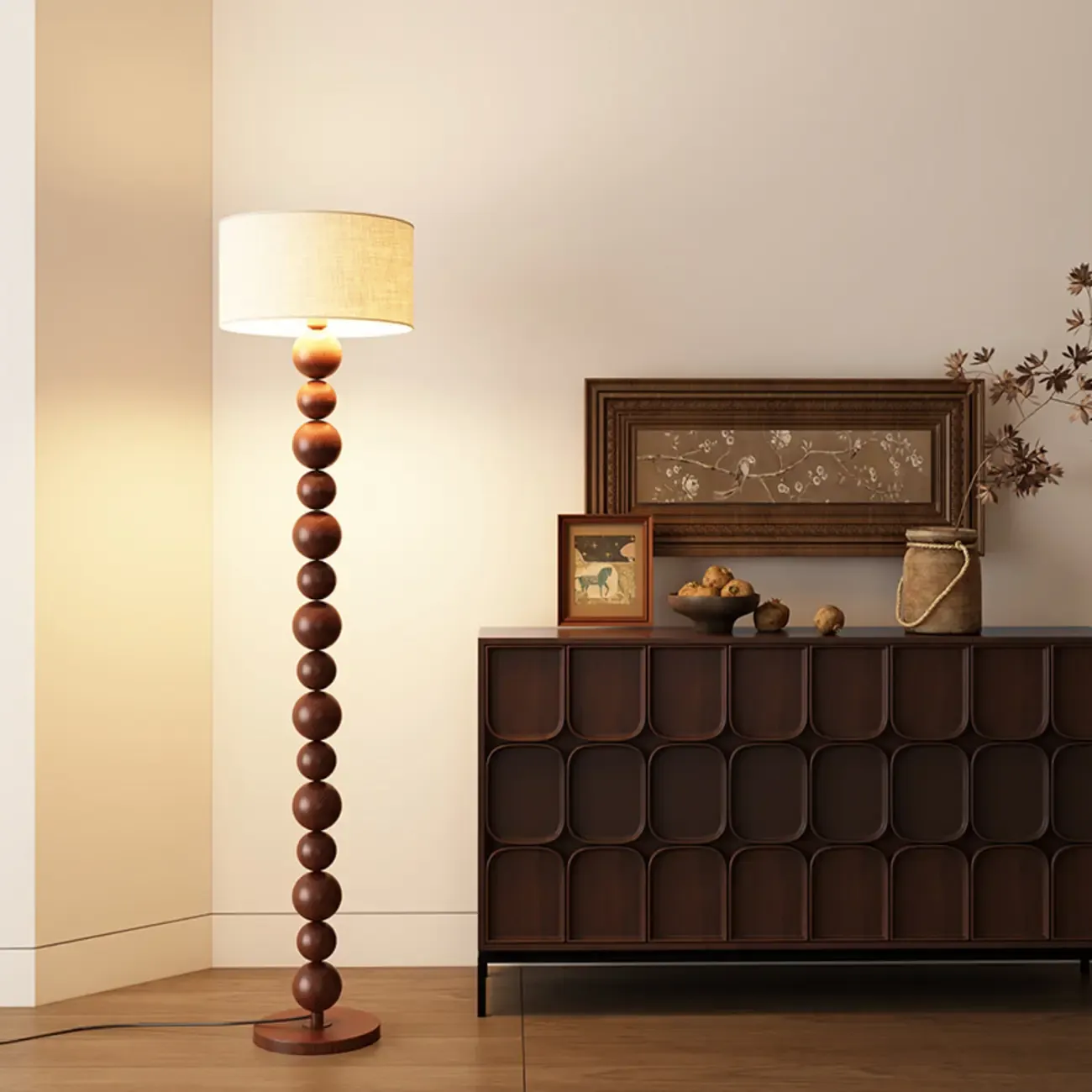 Decorative Modern Stacked Ball Floor Lamp with Fabric Shade