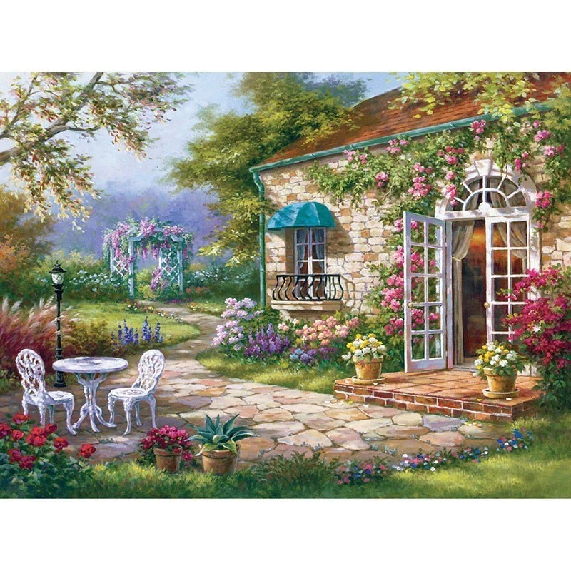 HULIANFU Villa Scenery DIY 5D Diamond Painting Full Round Resin Mosaic Landscape Diamond Embroidery Picture Rhinestone Home Decor Gift - Deanwangkt