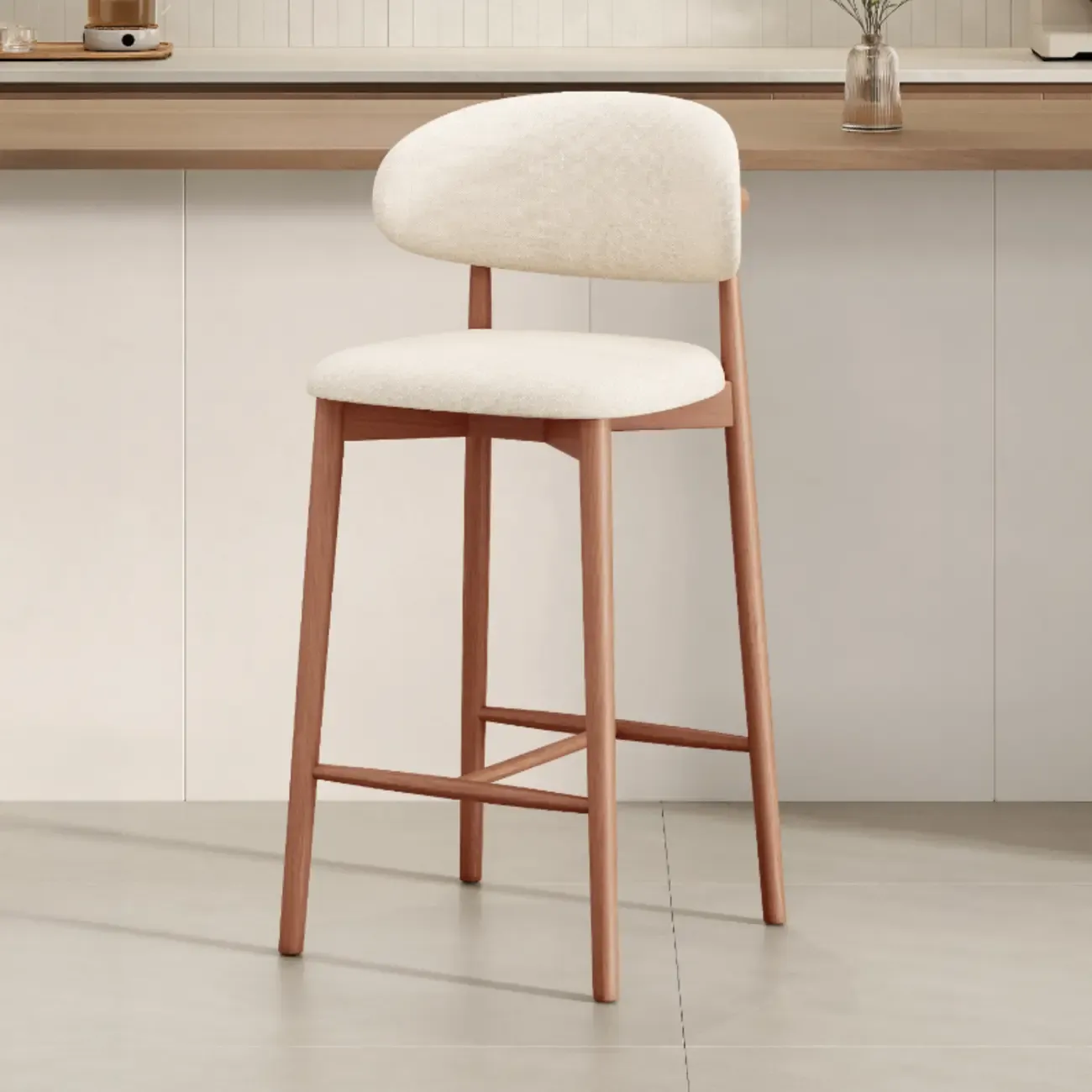 Mid Century Modern Upholstered Bar Stool with Back