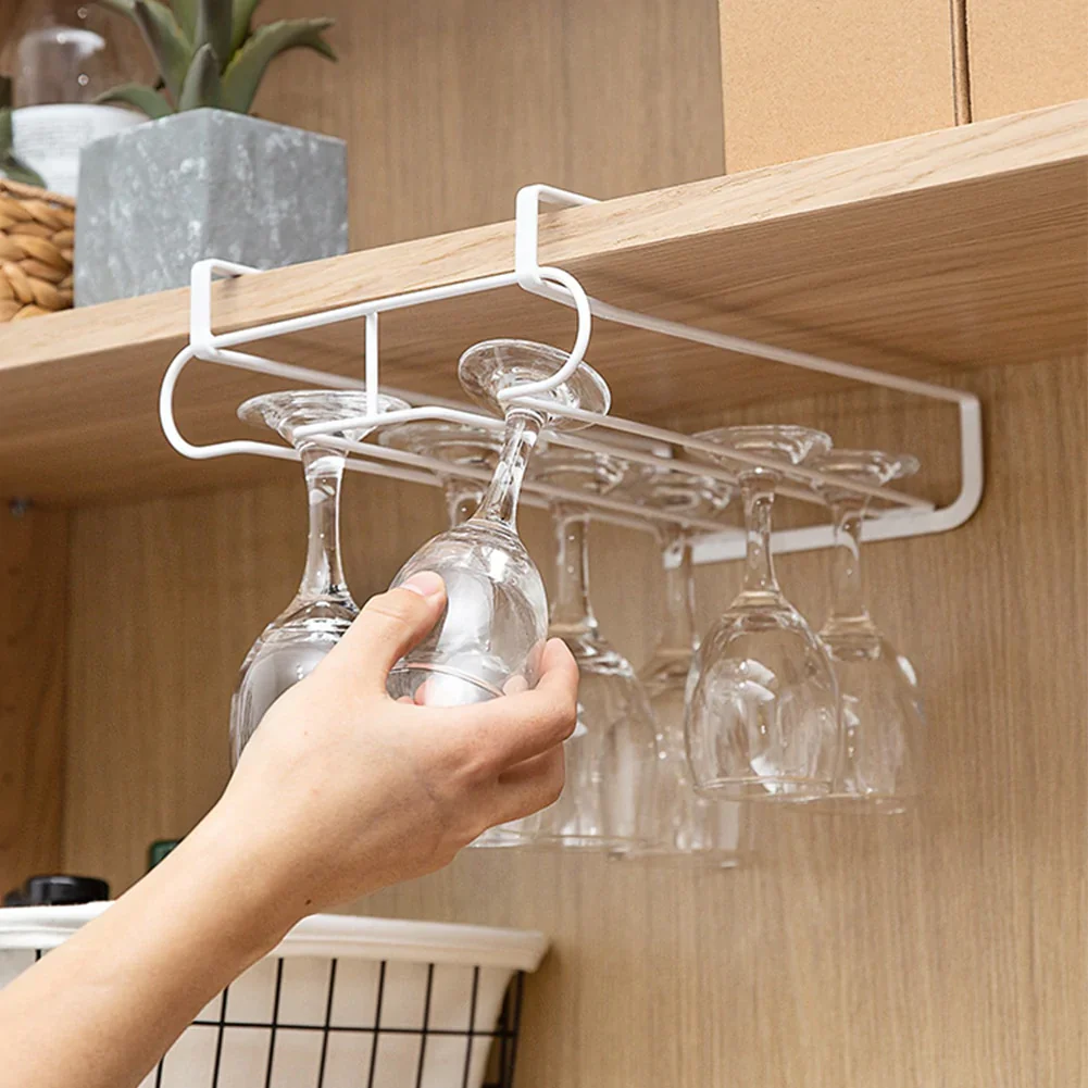 HULIANFU New Useful Stainless Steel Wine Rack Wine Glass Rack for Holder Glasses Storage Bar Kitchen 6-9 Cups Hanging Bar Hanger Shelf - Deanwangkt