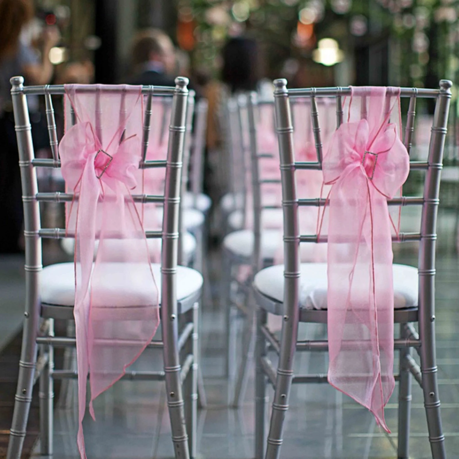 HULIANFU Wedding Decoration Organza Chair Sashes Bow For Party Christmas Halloween hotel Chair Decoration Supplies(Pack of 50pcs  pink) - Deanwangkt