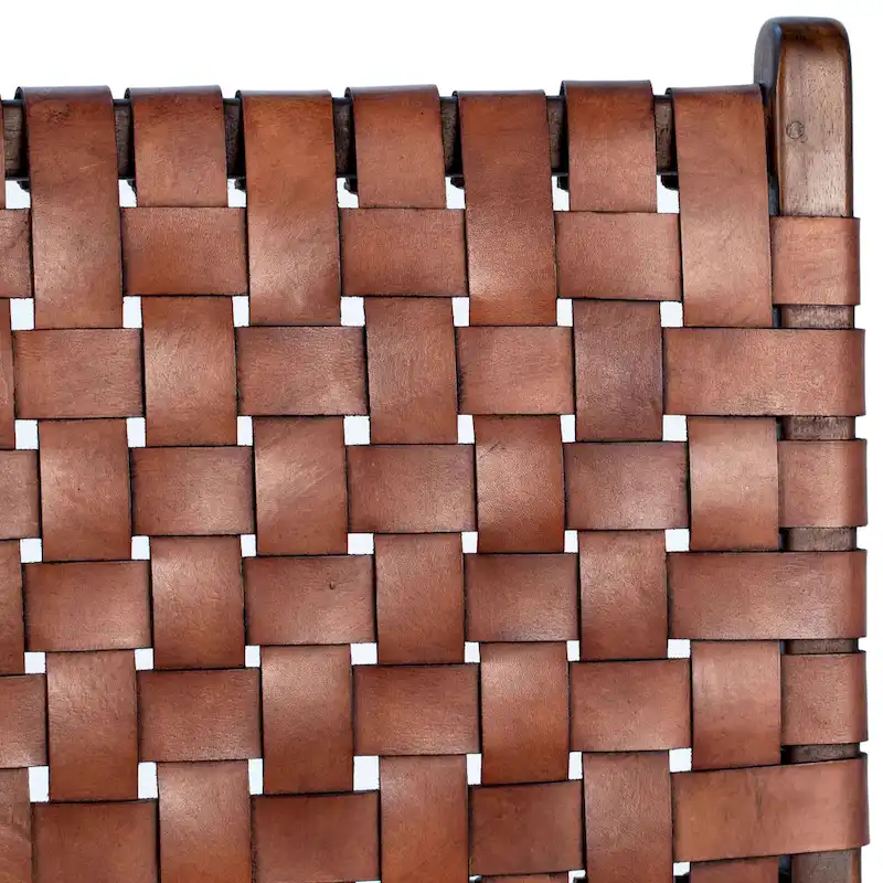 Maverick Top Grain Woven Leather with Teak Frame Dining Side Chair