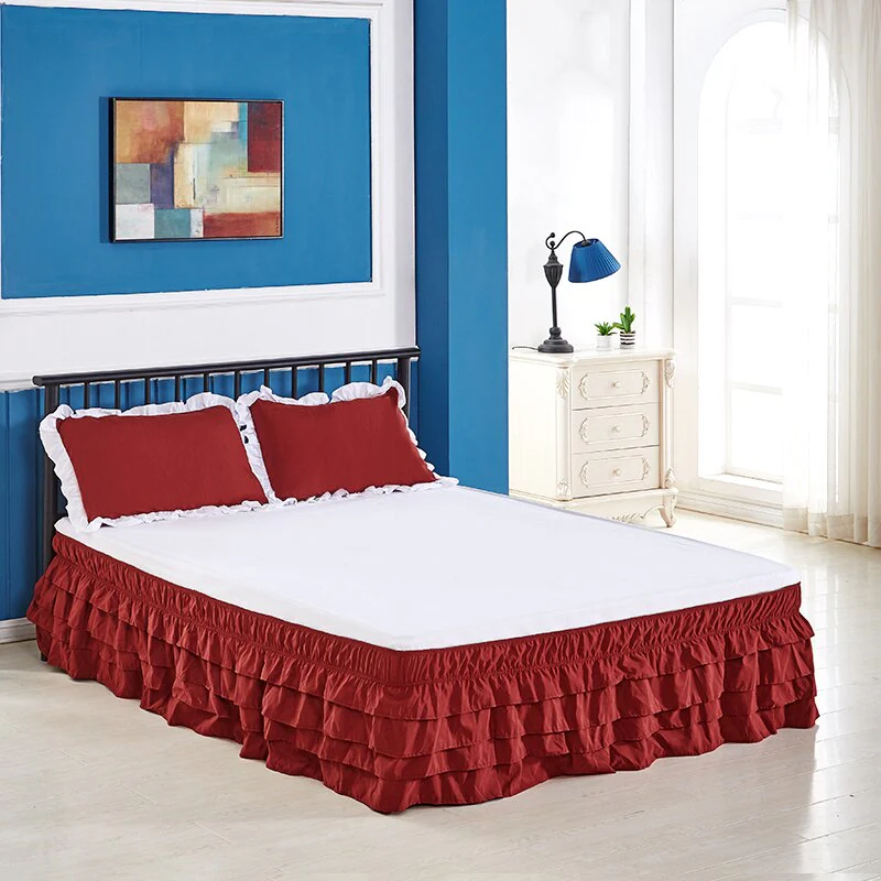 HULIANFU  4 Layers Ruffled Bed Skirt Wrap Around Elastic Bed Skirt Bed Cover Without Surface Home Hotel Bed Skirt Twin /Full/ Queen/ King - Deanwangkt