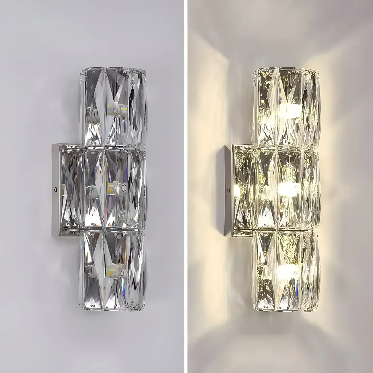 Modern 4-Light Chrome Crystal Cylinder Wall Sconce Light Fixture