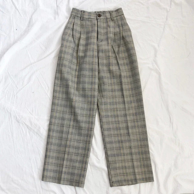 Mooirue Spring Women Pants Plaid High Waist Dropping Feeling High Waist Wide Leg Long Suit  Pants - Deanwangkt