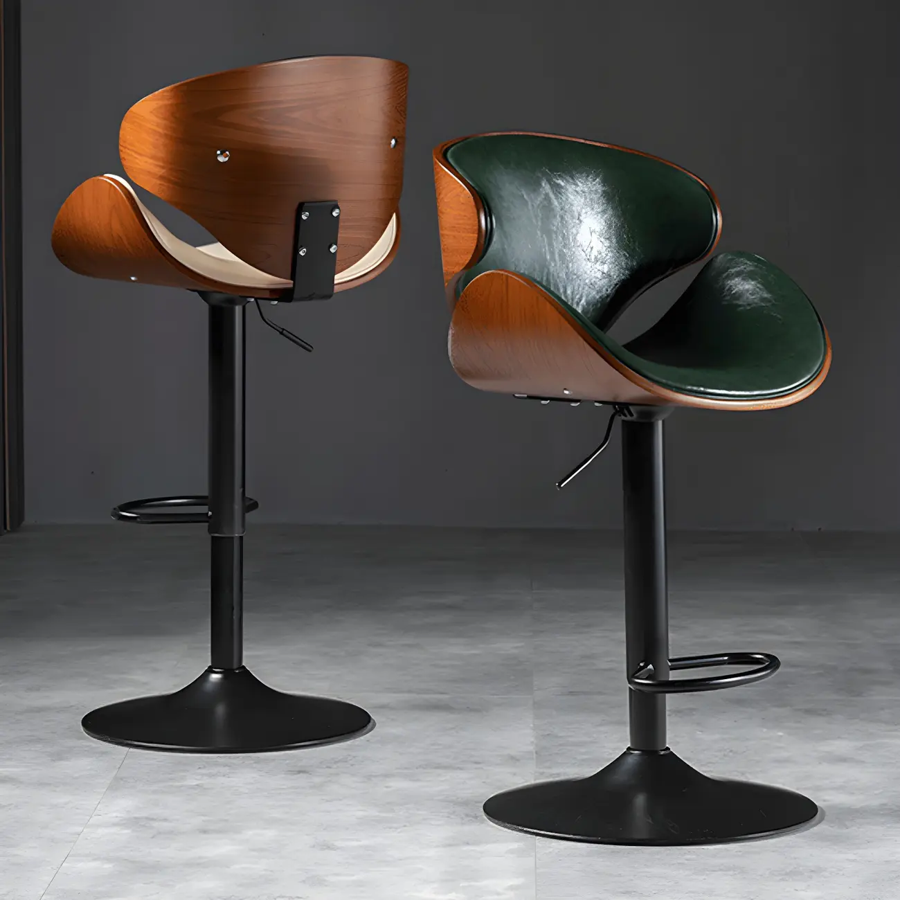 Modern Adjustable Leather Swivel Bar Stools with Backs