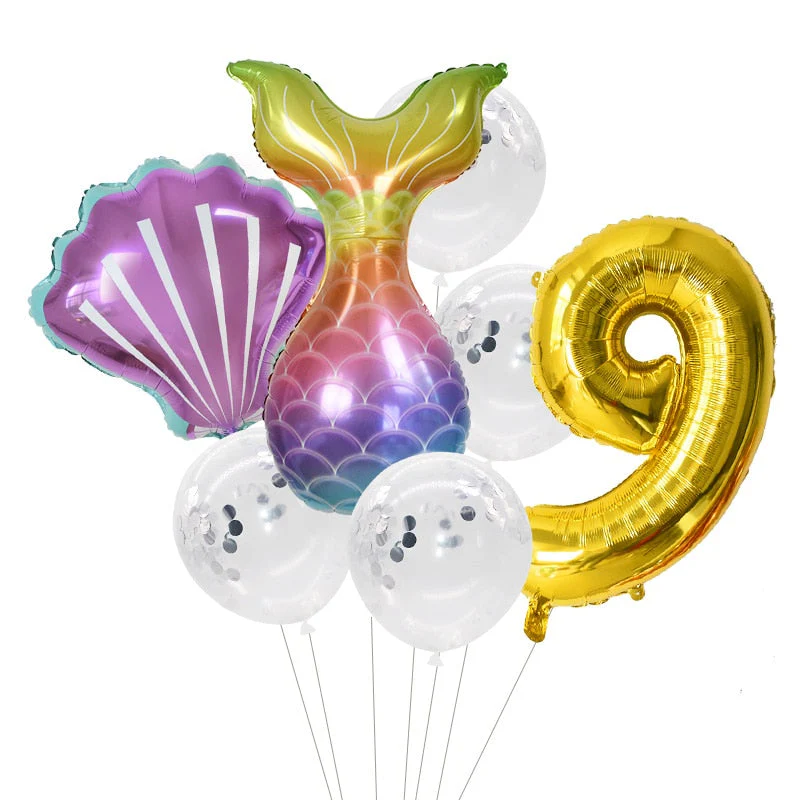 HULIANFU Little Mermaid Party Balloons 32inch Number Foil Balloon Kids Birthday Party Decoration Supplies Baby Shower Decor Helium Globos - Deanwangkt