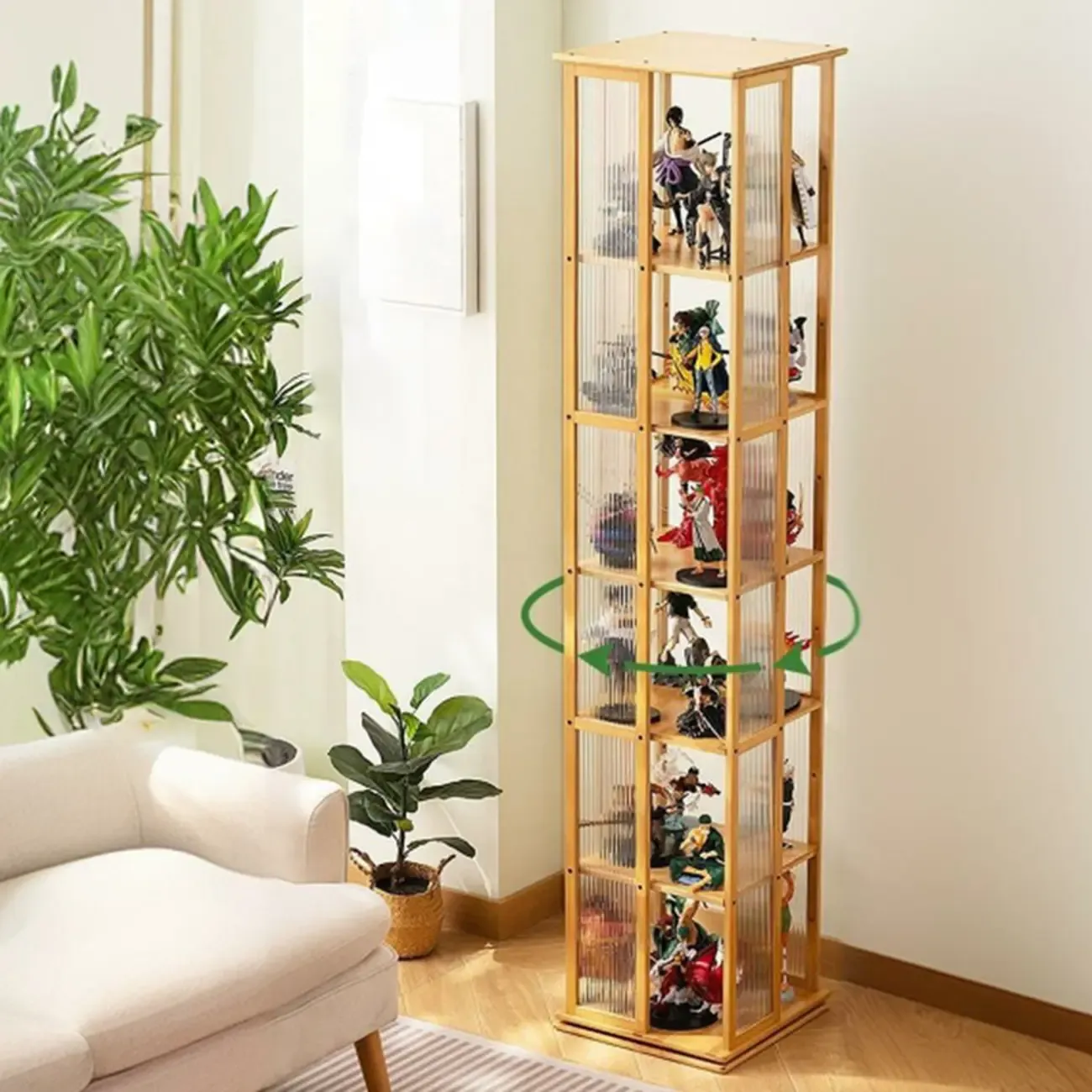 Modern Black Bamboo Tall Narrow Glass Open Display Cabinet