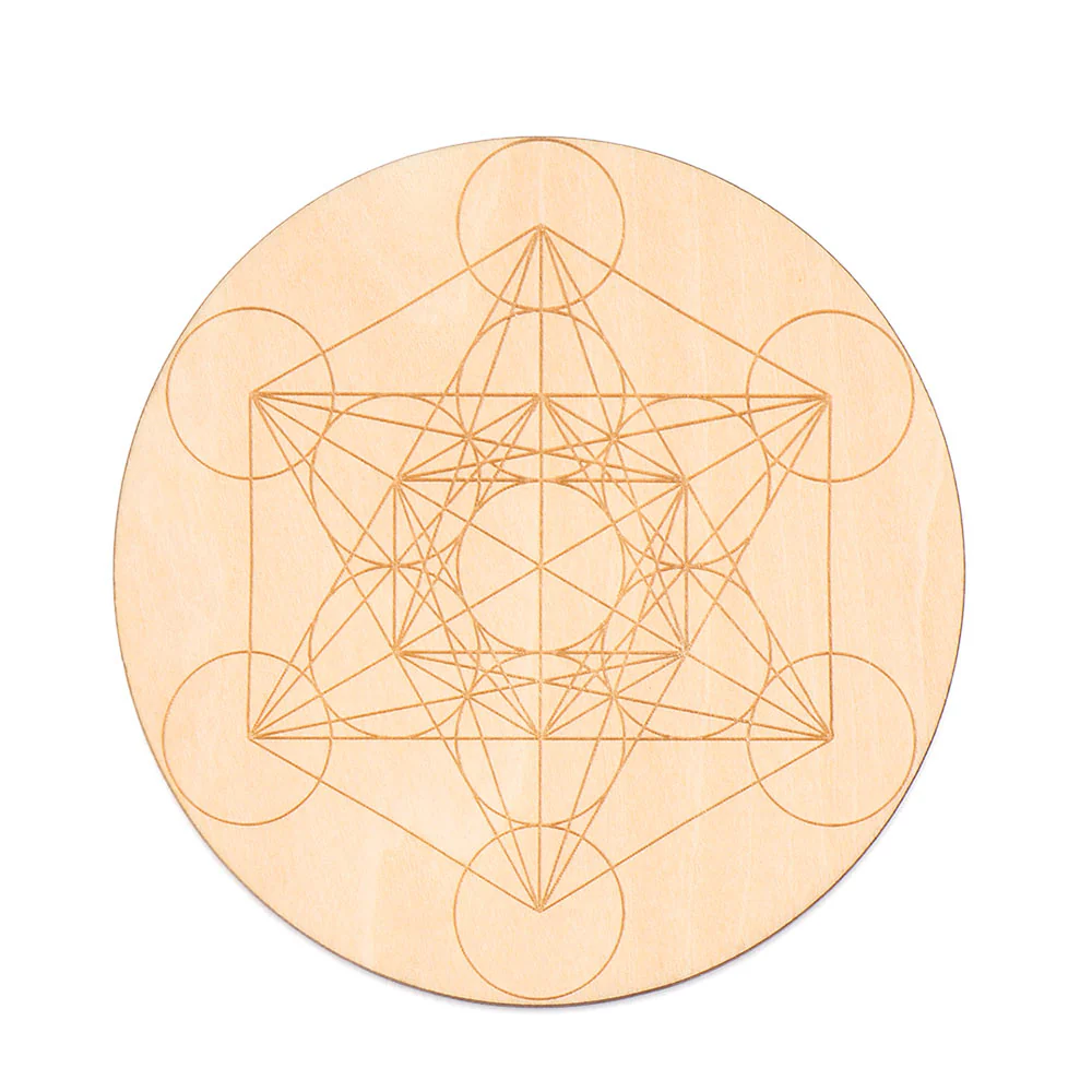 HULIANFU Log Color Chakra Pattern Round Edge Circles Carved Wooden Stand Coaster Flower of life Reload Stone Kitchen Hot Pad Mat Decor - Deanwangkt