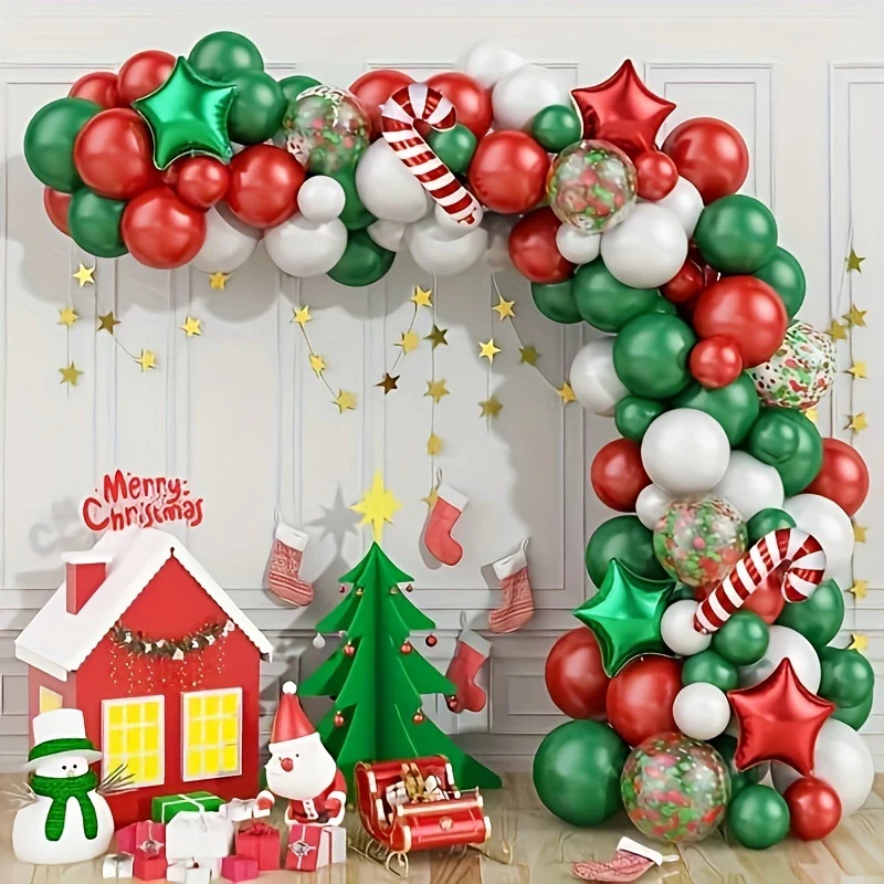 84pcs Christmas Balloon Garland Kit - Red, Green & White with Candy Cane Accents for Holiday Parties, New Year Celebrations & Festive Decor - Deanwangkt