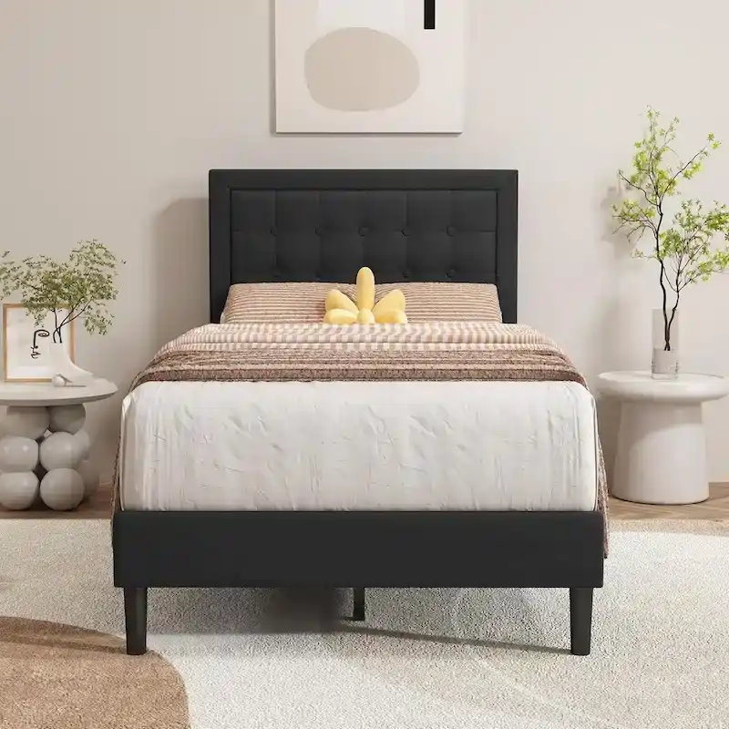 alazyhome Upholstered Platform Bed Frame with Button Tufting Headboard