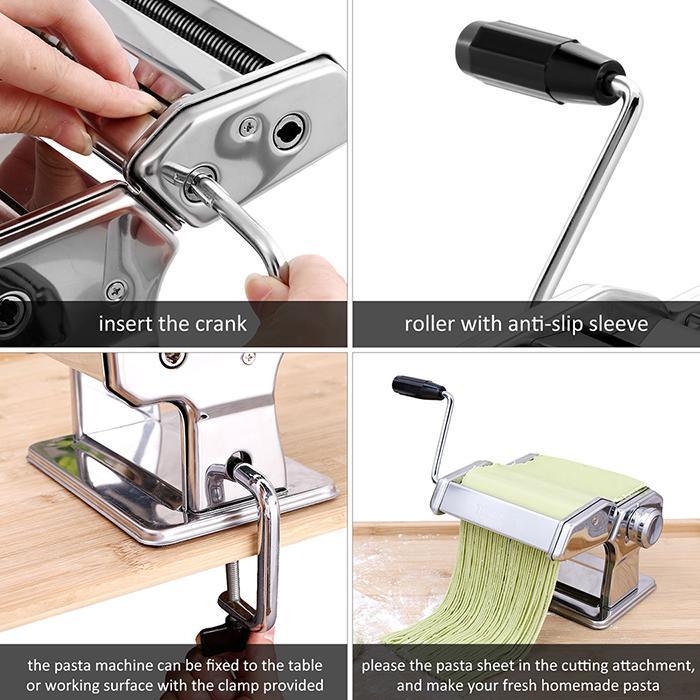 HULIANFU Pasta Maker,Stainless Steel Manual Pasta Maker Machine Perfect for Homemade Spaghetti, Fettuccini, Lasagna,or Dumpling Skins - Deanwangkt