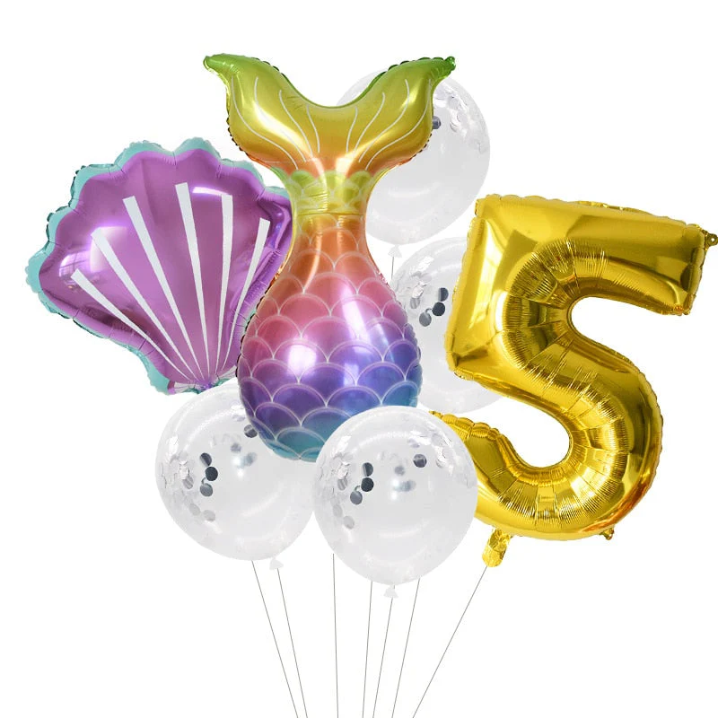 HULIANFU Little Mermaid Party Balloons 32inch Number Foil Balloon Kids Birthday Party Decoration Supplies Baby Shower Decor Helium Globos - Deanwangkt