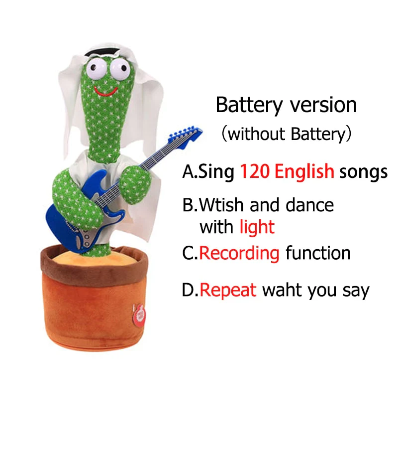 HULIANFU New Electronic Dancing Cactus Singing Dancing Decoration Gift for Kids Funny Early Education Toys Knitted Fabric Plush Toys - Deanwangkt