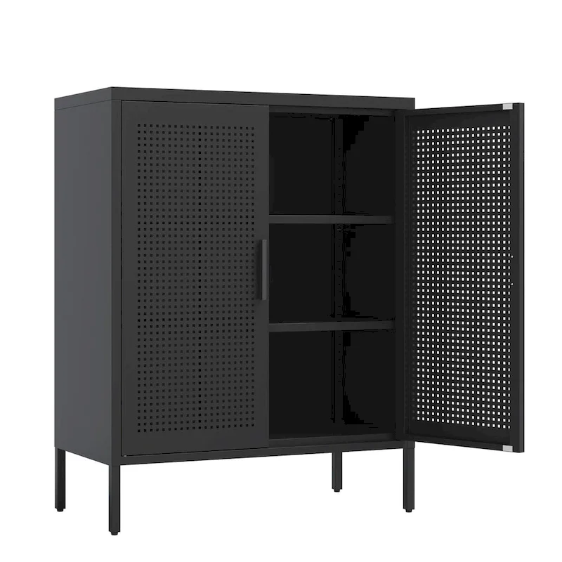 Metal Storage Cabinet with 2 Doors and 2 Adjustable Shelves, Steel Lockable Garage Storage Cabinet, Metal File Cabinet