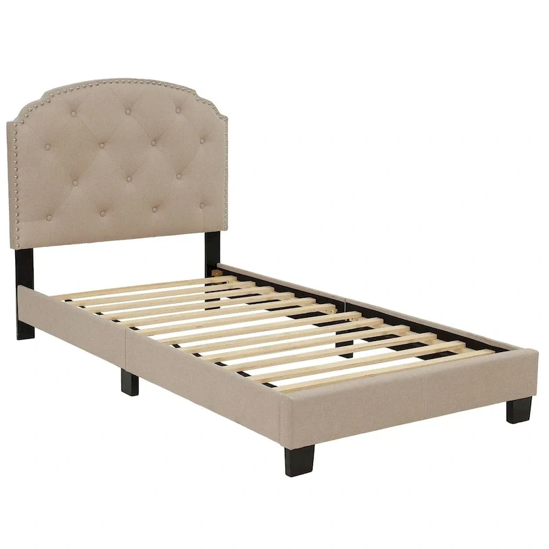 Poundex Platform Button Tufted Twin Bed