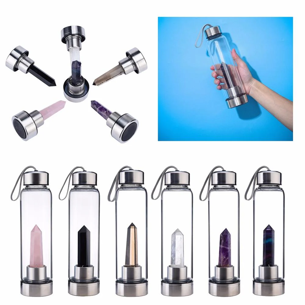 HULIANFU water bottle Drop Shipping Natural Crystal Point Healing Obelisk Wand Elixir Quartz Crystal Water Bottle To wand heals energy st - Deanwangkt