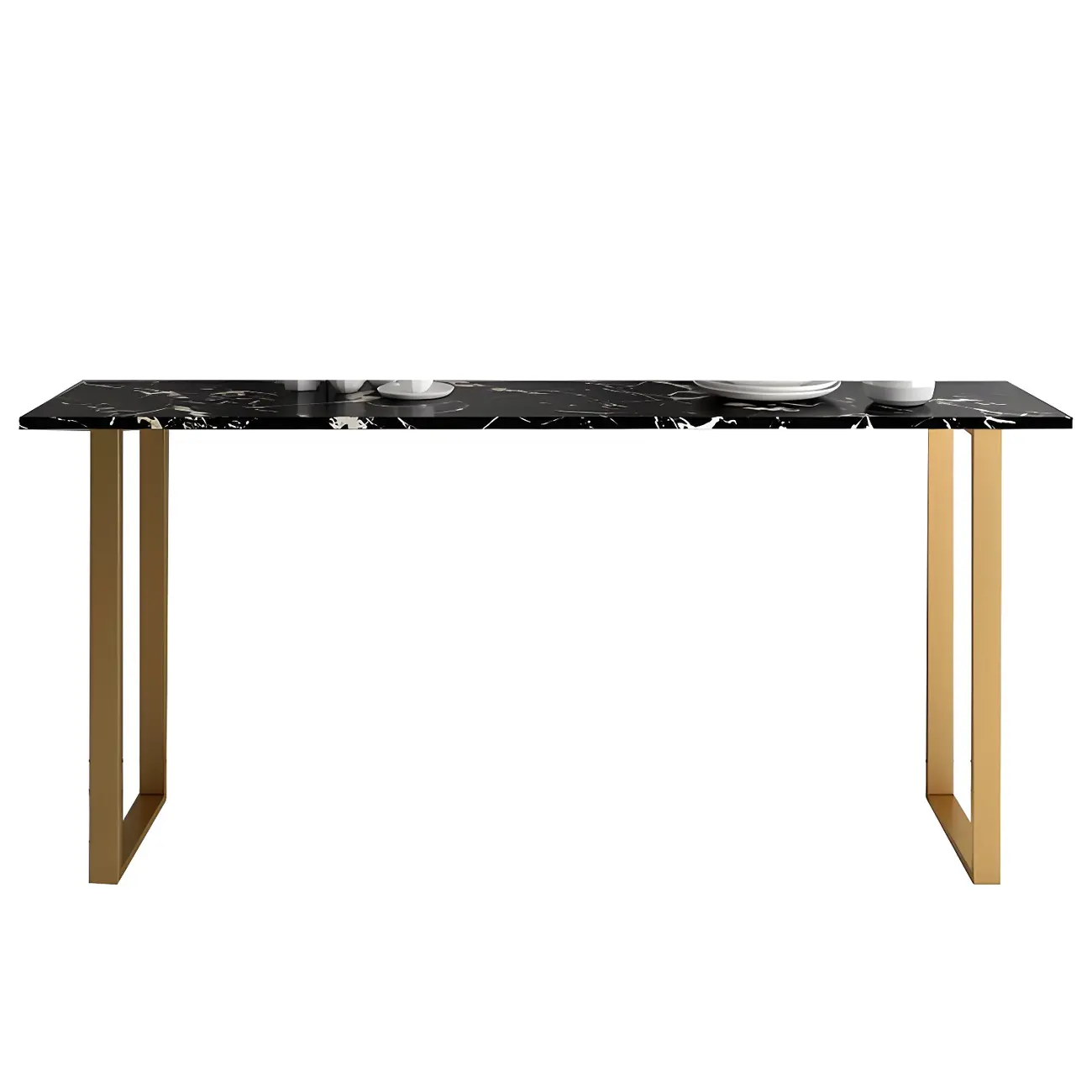 Black Rectangle Marble Tall Bar Table Gold Base