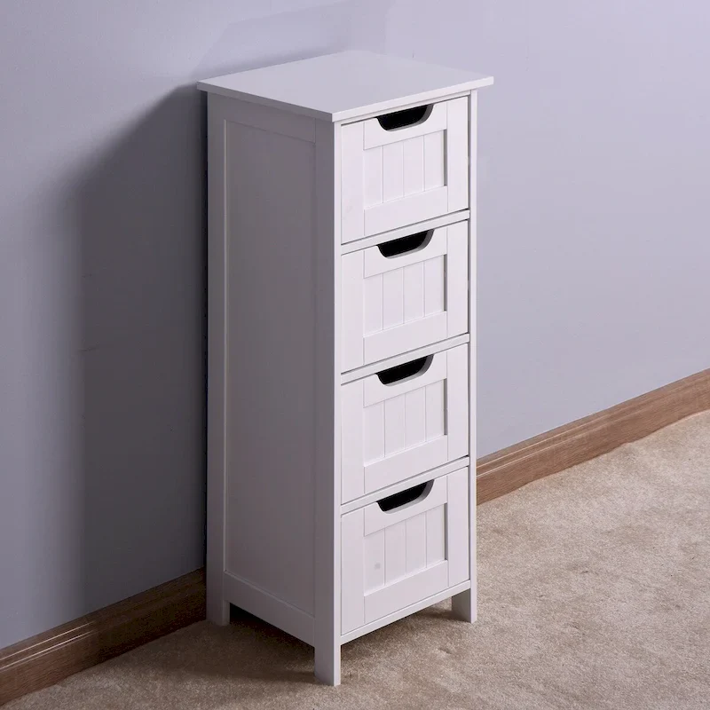 White Bathroom Storage Cabinet, Freestanding Cabinet with Drawers