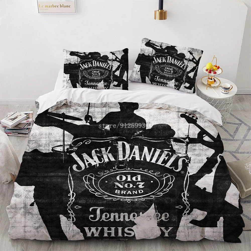HULIANFU Interesting Cartoon Whisky Bedding Set Jack Daniels Duvet Cover Set Pillowcase Comforter Sets For Aldults Gift US EU AU UK Size - Deanwangkt