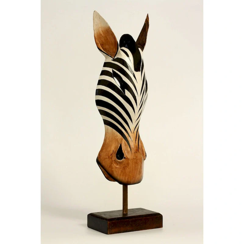 20  Wooden Tribal Striped Zebra Mask with Stand Hand Carved Home Decor Accent Art Unique Sculpture Decoration Handmade