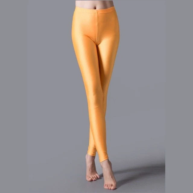 Hot Selling  Women Solid Color Fluorescent Shiny Pant Leggings Large Size Spandex Shinny Elasticity Casual Trousers For Girl - Deanwangkt
