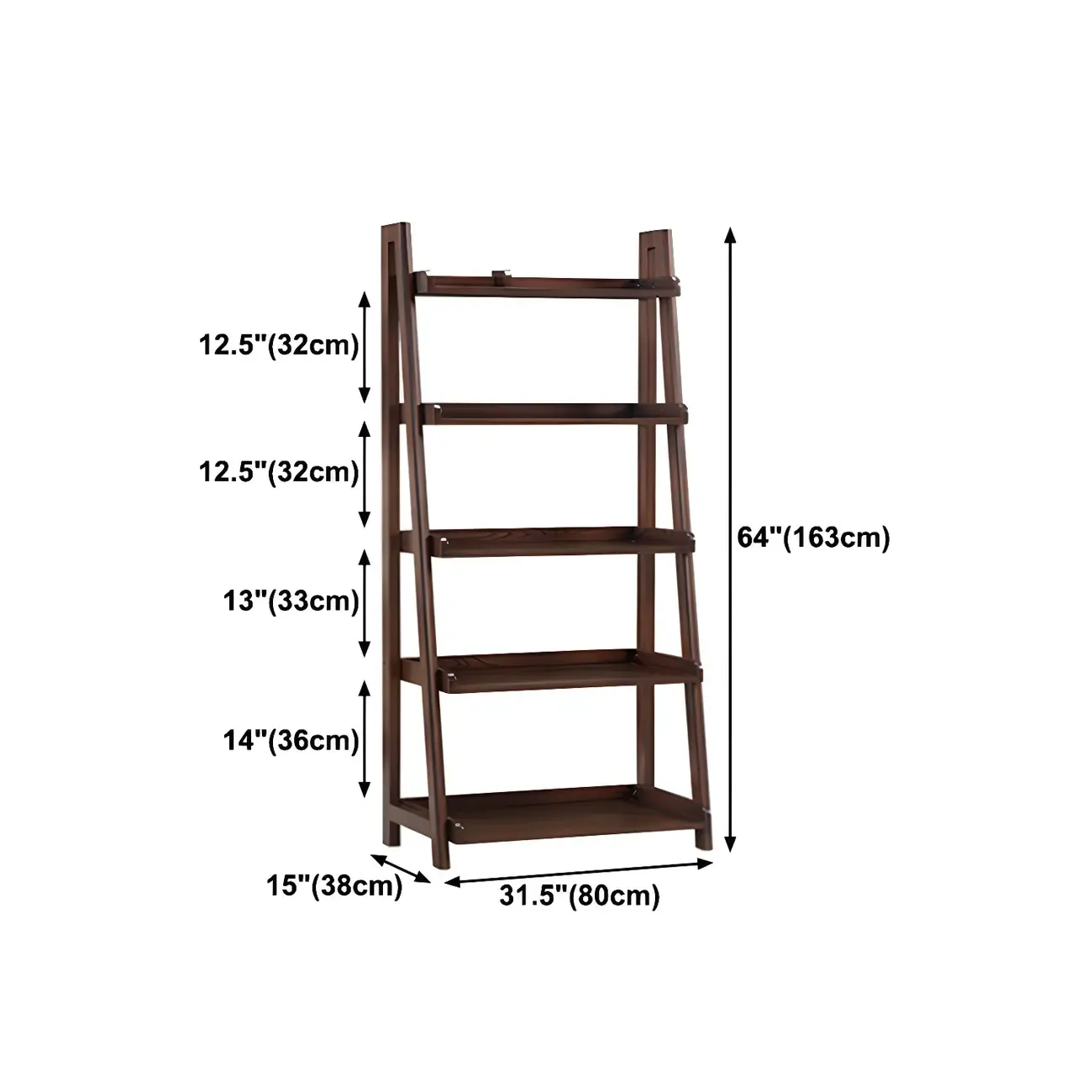 Scandinavian Wood Walnut 5-Tier Ladder Bookcase