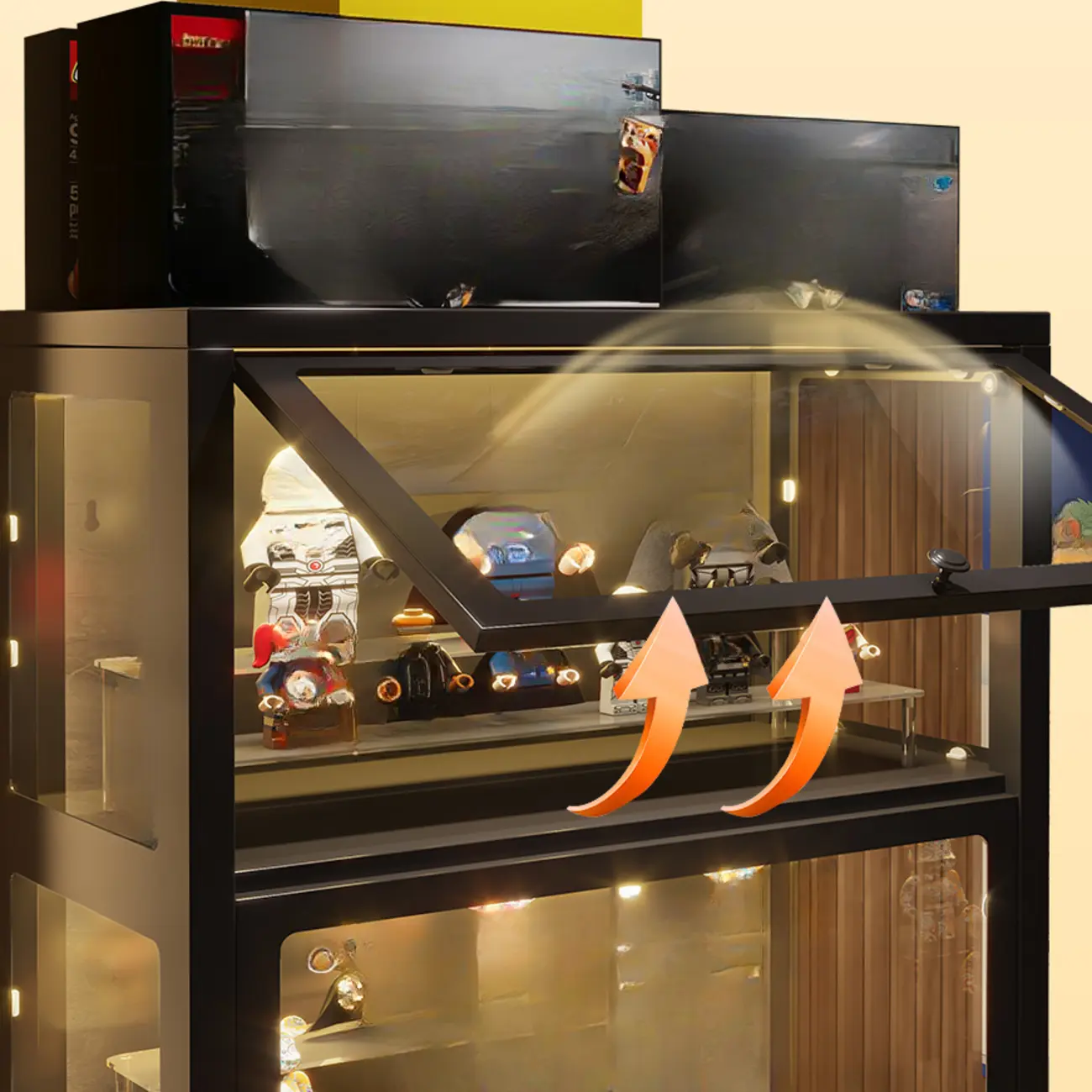 Modern 5 Shelves Glass Display Cabinets with LED Lighting